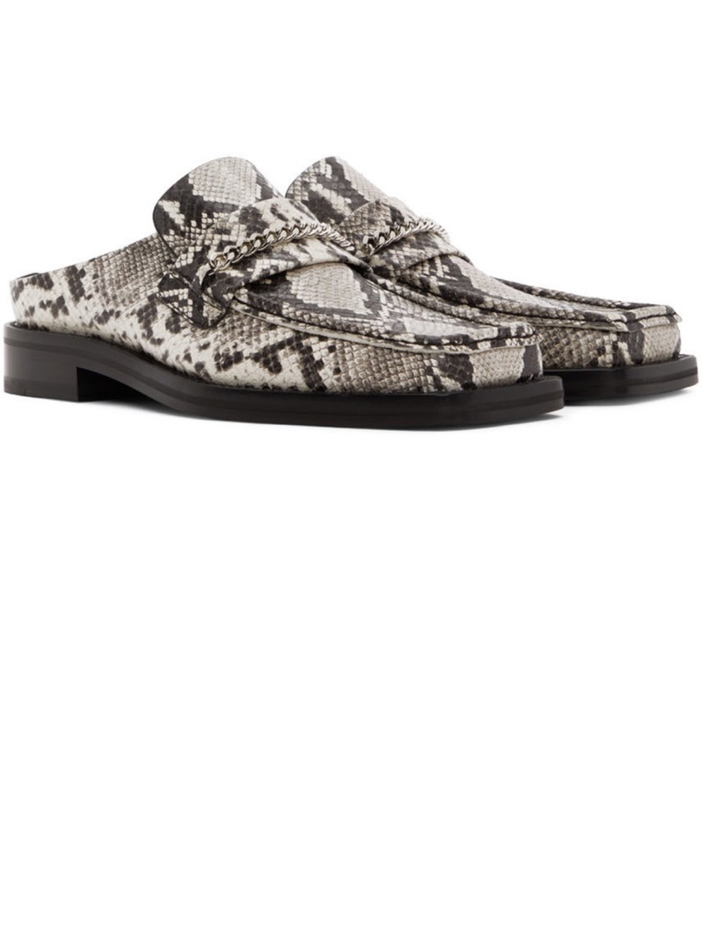 Martine Rose Black and White Snakeskin Chain Mule Loafers - Picture 3 of 9